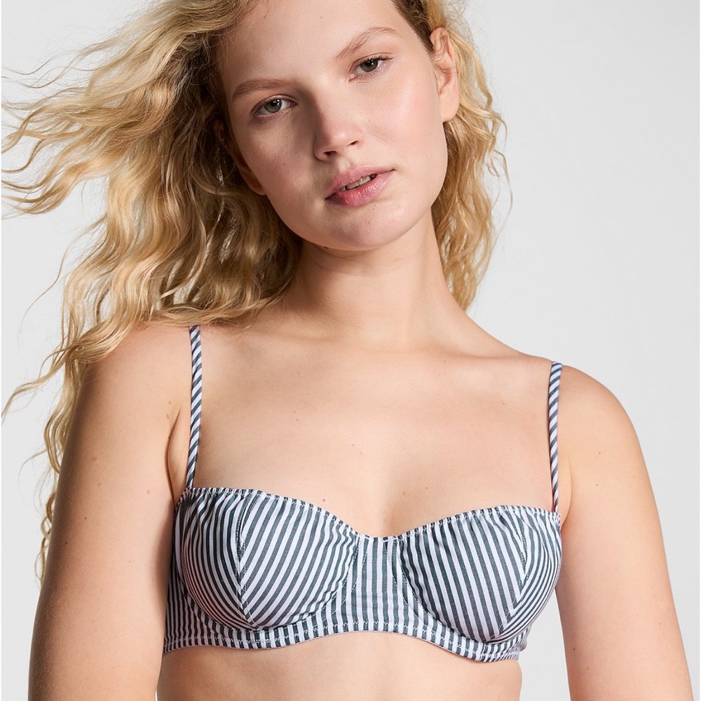 PINK Victoria's Secret Cotton Unlined Balconette Bra in Green Stripes